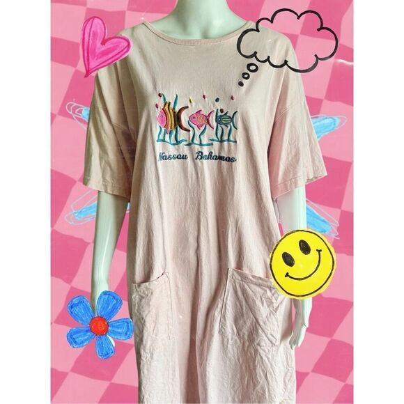 Embroidered Tropical Fish Night Shirt House Dress - Picture 5 of 7